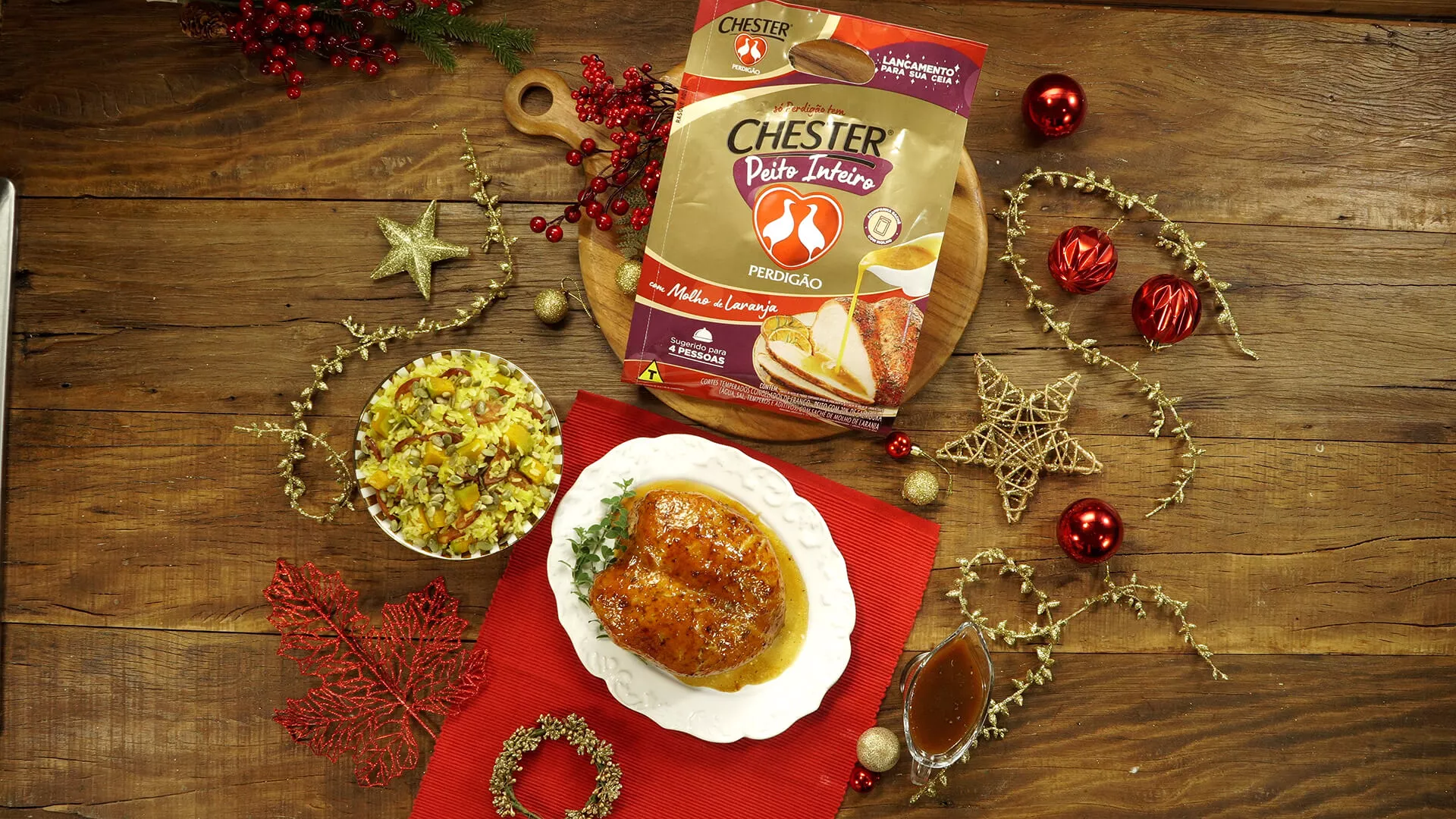 foto da receita Arroz com abóbora e Chester Peito com Molho de Laranja