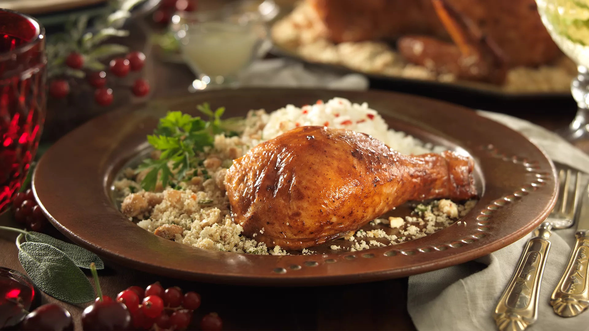 foto da receita Chester Assa Fácil com Arroz de Coco e Farofa de Castanha-de-Caju