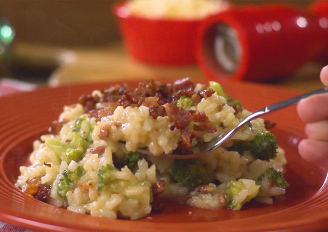 Risoto de Brócolis, Queijo e Bacon