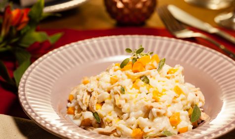 Risoto de Abóbora Japonesa com Peru