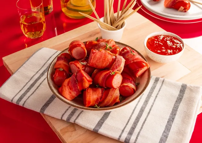 Petisco de Salsicha com Bacon