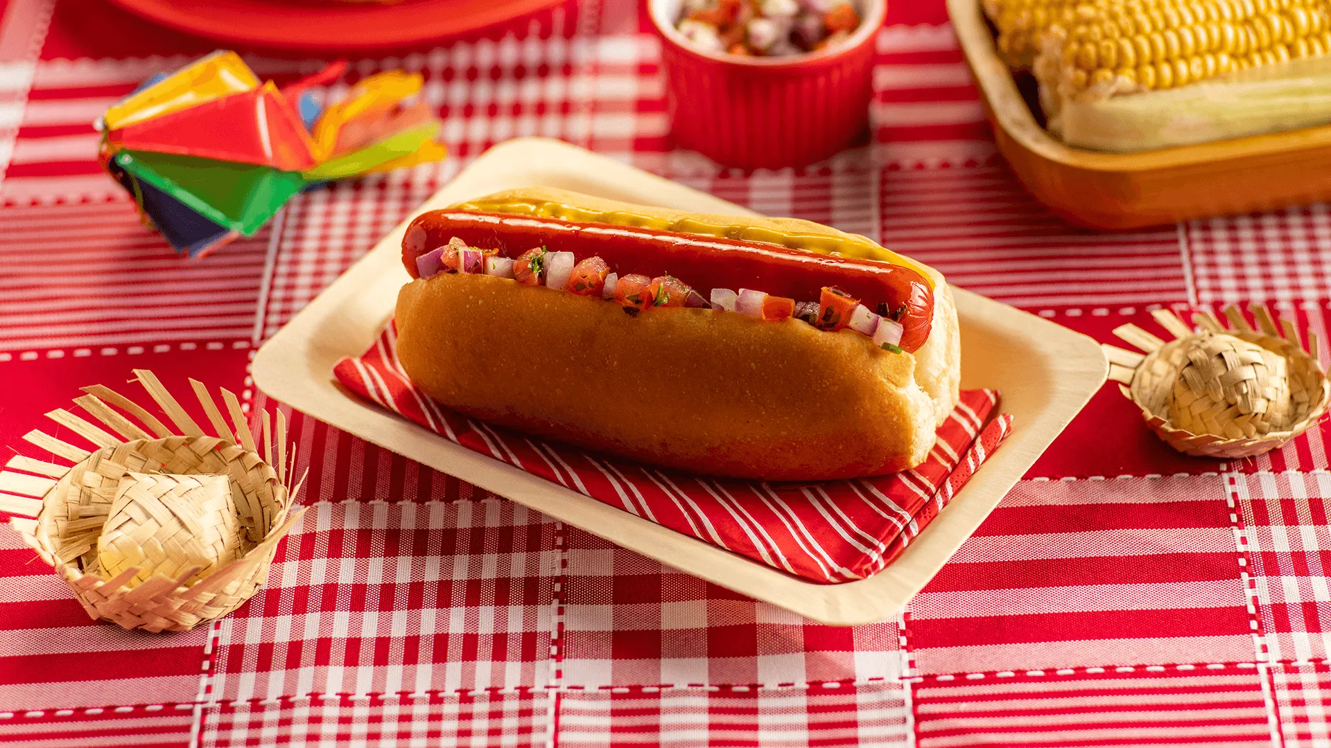 foto da receita Hot Dog com Vinagrete, Milho, Ketchup e Mostarda