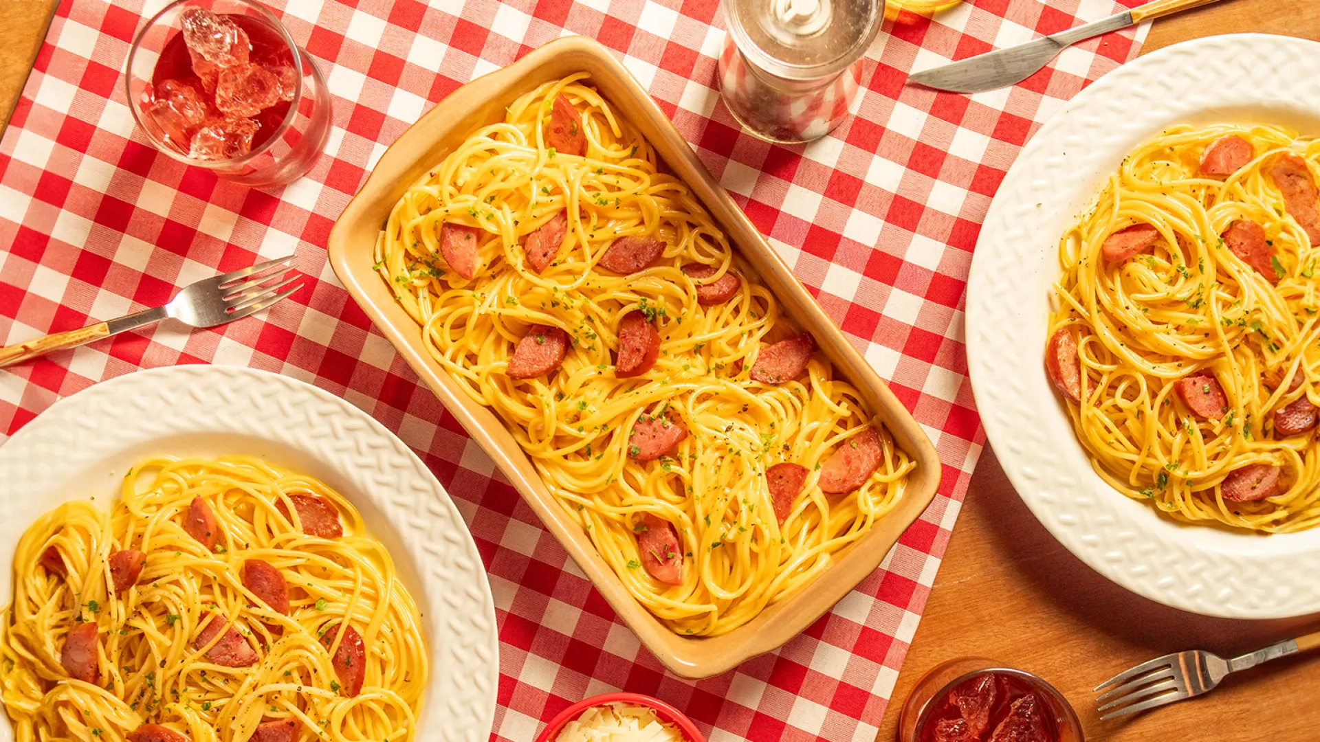 foto da receita Macarrão Carbonara com Linguiça Calabresa