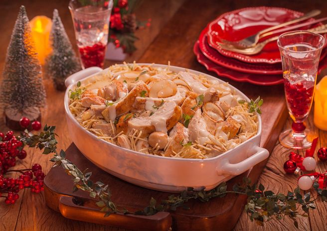 Chester com Cogumelos e Batata Palha